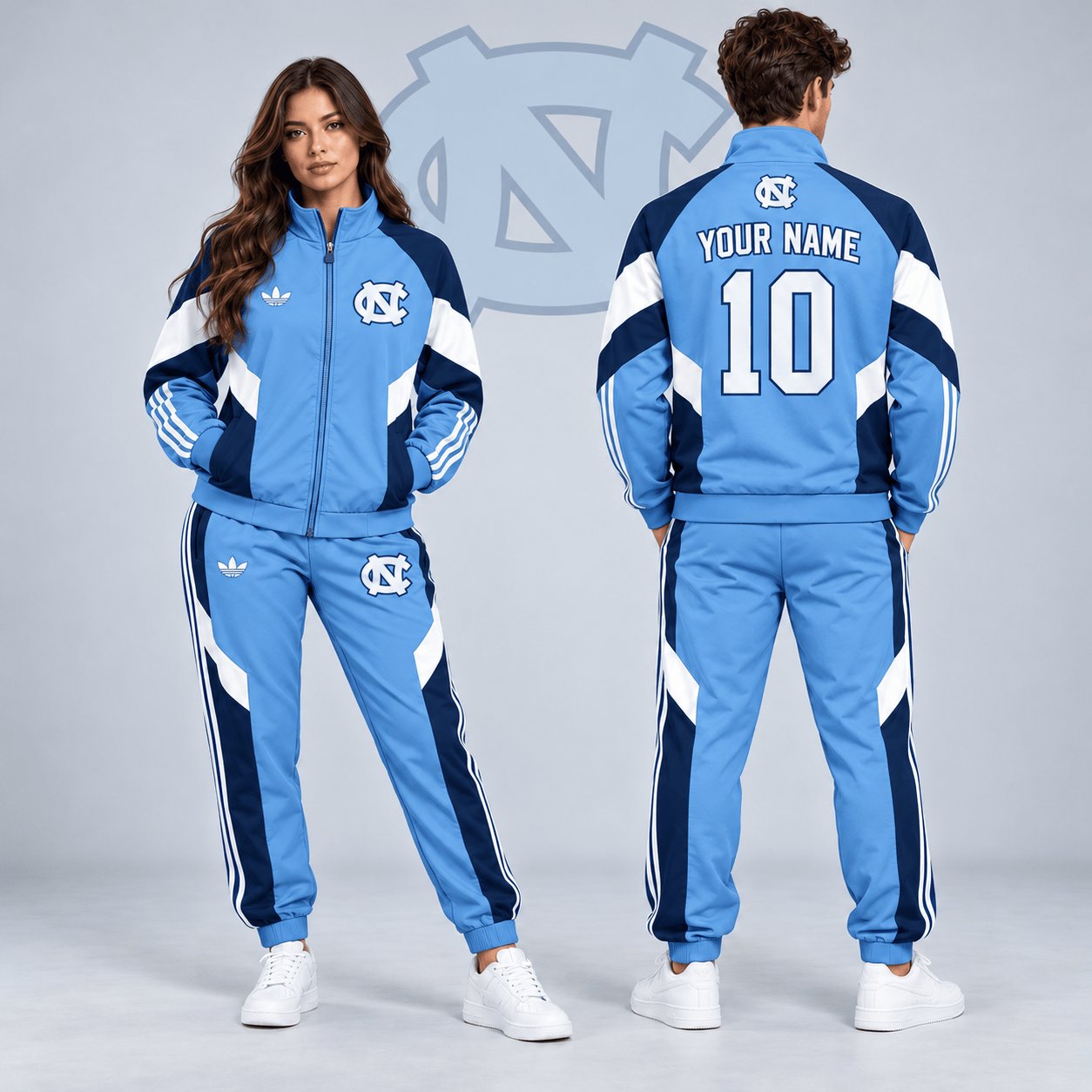Personalized North Carolina Tar Heels Merch Retro Colorblock Jacket And Sweatpants Gift For Friends