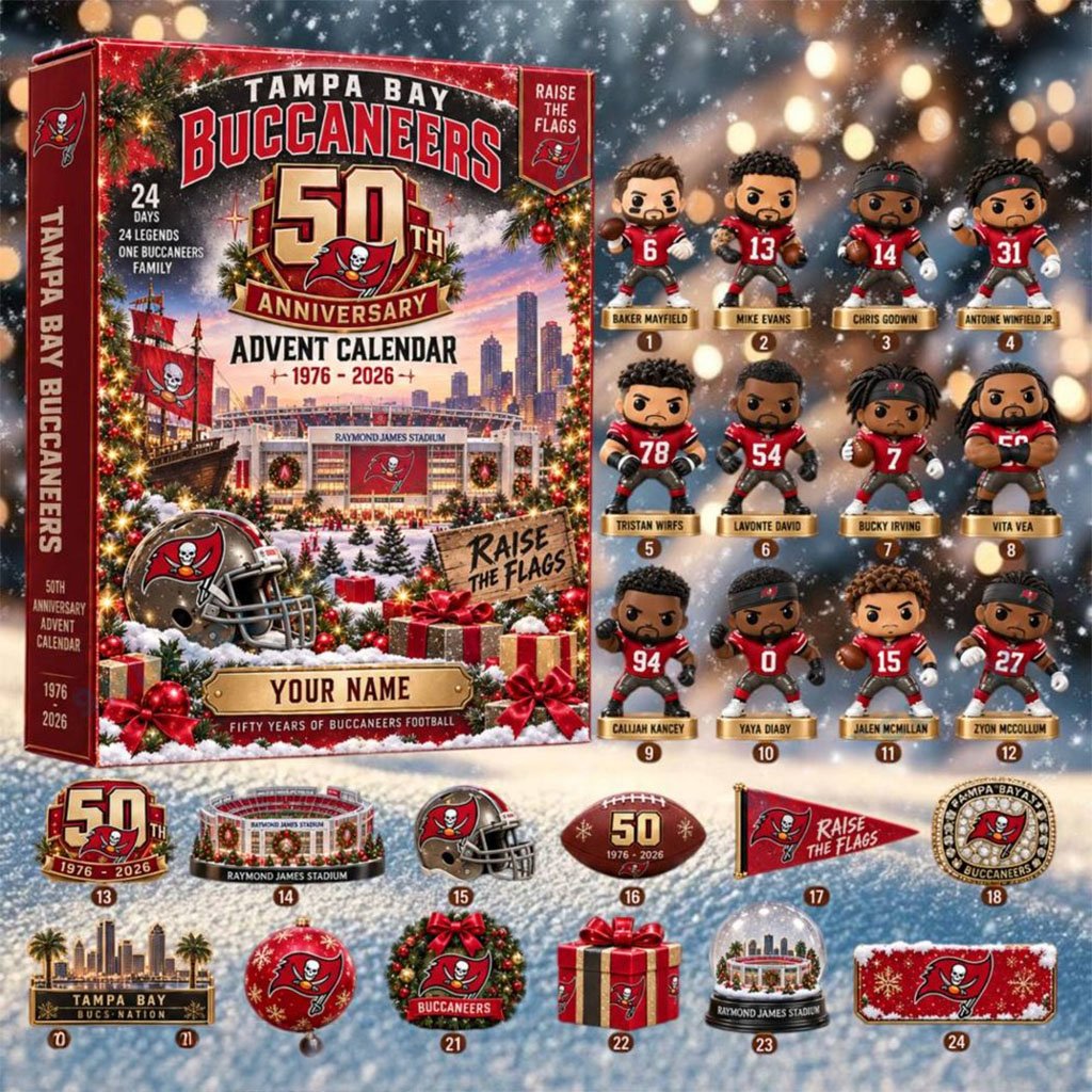 Personalized Tampa Bay Buccaneers 50th Anniversary Advent Calendar 2026 Christmas Tree Ornaments