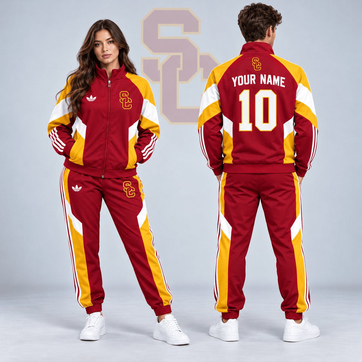 Personalized USC Trojans Merch Retro Colorblock Jacket And Sweatpants Gift For Trojans Lover