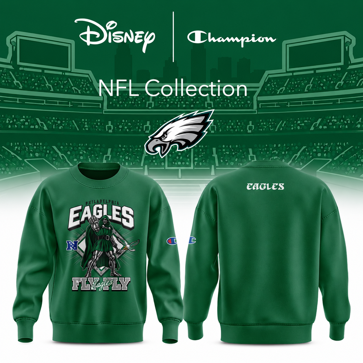 Philadelphia Eagles x Disney Champion NFL Main Character Energy Sweatshirt Merch