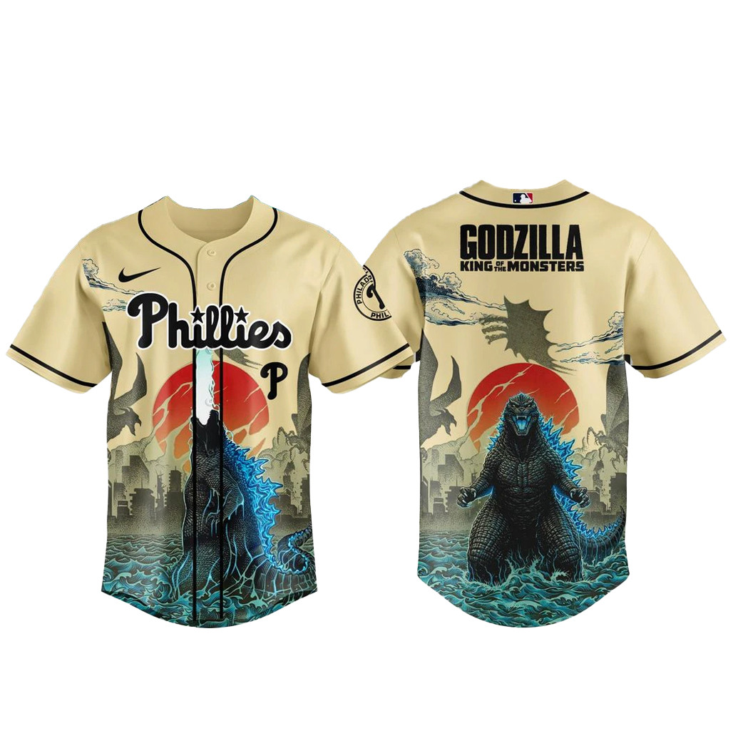 Philadelphia Phillies x Godzilla King of The Monsters Baseball Jersey 1 - Unicasport Philadelphia Phillies x Godzilla King of The Monsters Baseball Jersey