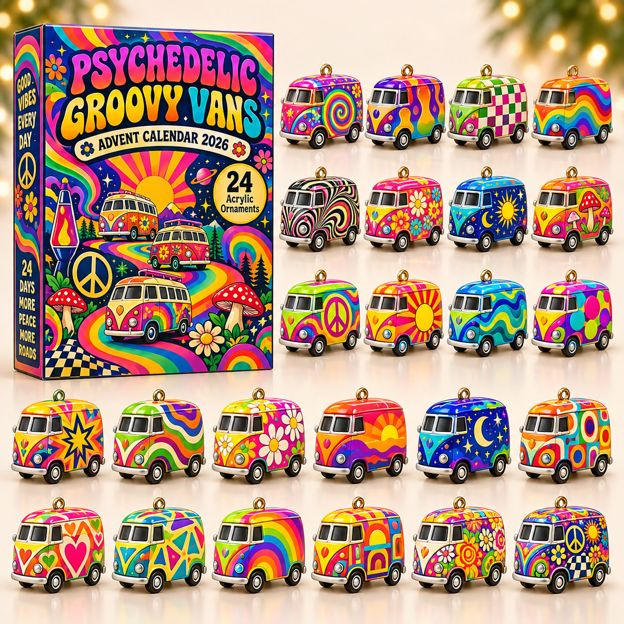 Psychedelic Groovy Vans Advent Calendar 2026 Hippie Van 24 Days Countdown Hippie Gift