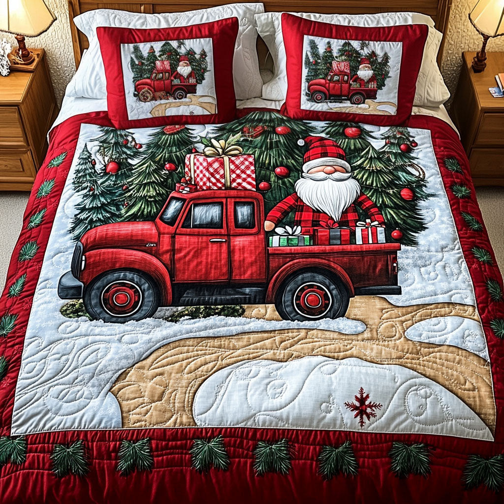 Red And Evergreen Joy Quilted Bedding Set Holiday Ornament Bedspread Set Holiday Gift