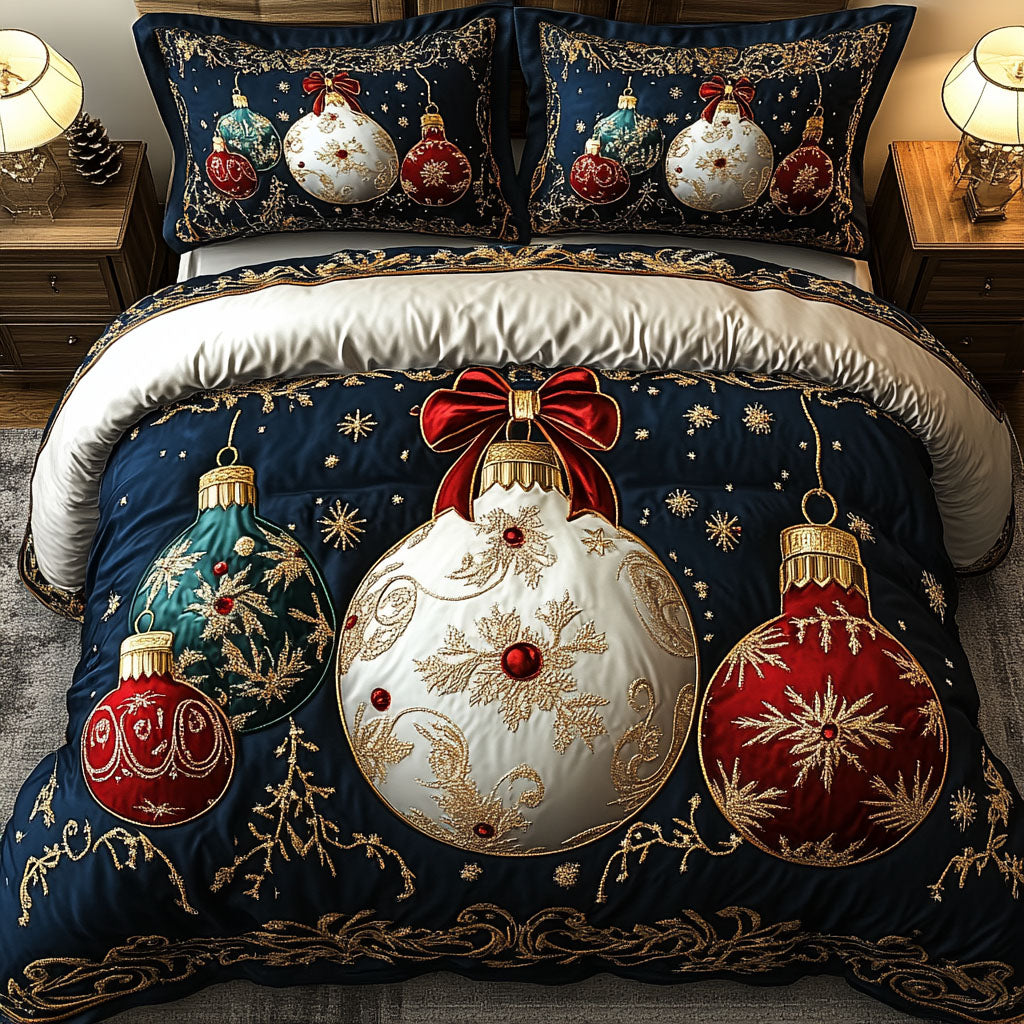 Regal Holiday Ornament Quilted Bedding Set Evergreen Pine Bedspread Set Xmas Gift For Mom