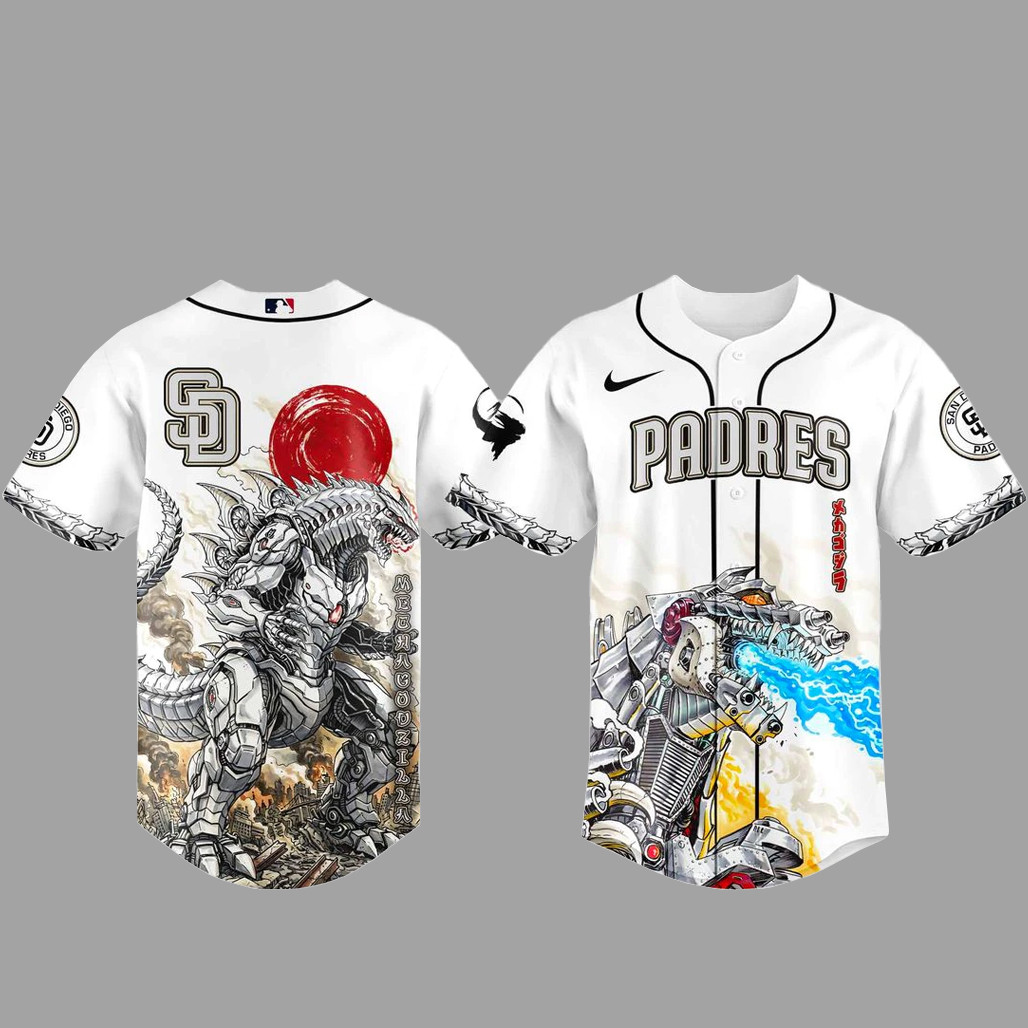 San Diego Padres x MechaGodzilla Monster Baseball Jersey 1 - Unicasport San Diego Padres x MechaGodzilla Monster Baseball Jersey