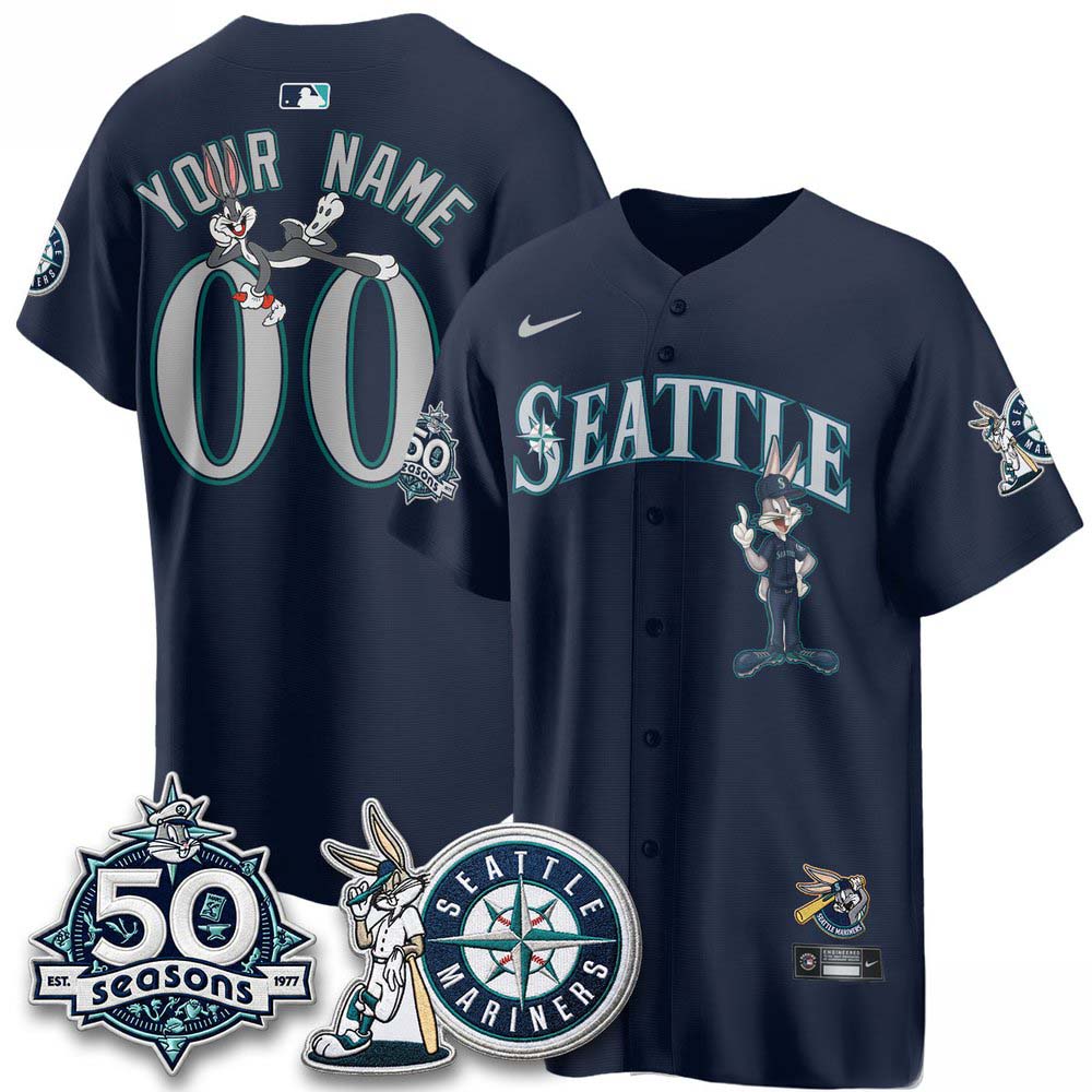 Seattle Mariners x Bunny 50 Seasons Navy Custom Baseball Jersey