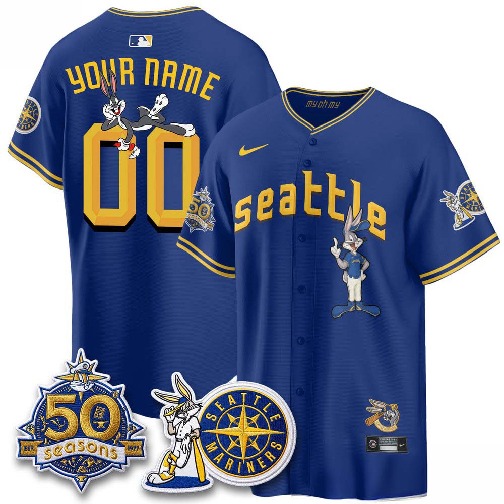 Seattle Mariners x Bunny 50 Seasons Royal Blue Custom Baseball Jersey