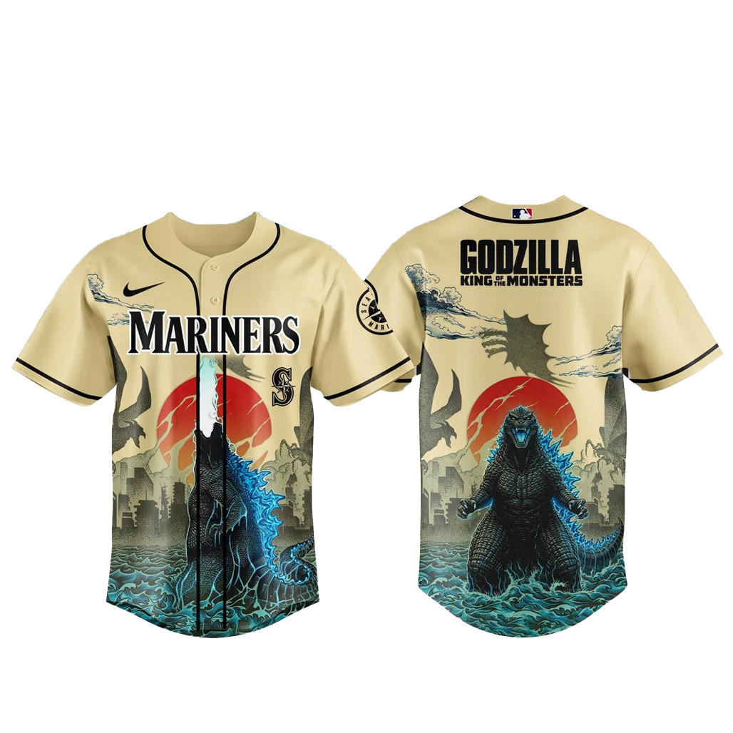 Seattle Mariners x Godzilla King of The Monsters Baseball Jersey 1 - Unicasport Seattle Mariners x Godzilla King of The Monsters Baseball Jersey
