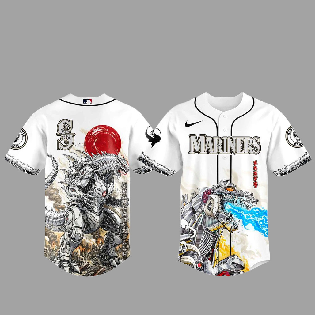 Seattle Mariners x MechaGodzilla Monster Baseball Jersey 1 - Unicasport Seattle Mariners x MechaGodzilla Monster Baseball Jersey