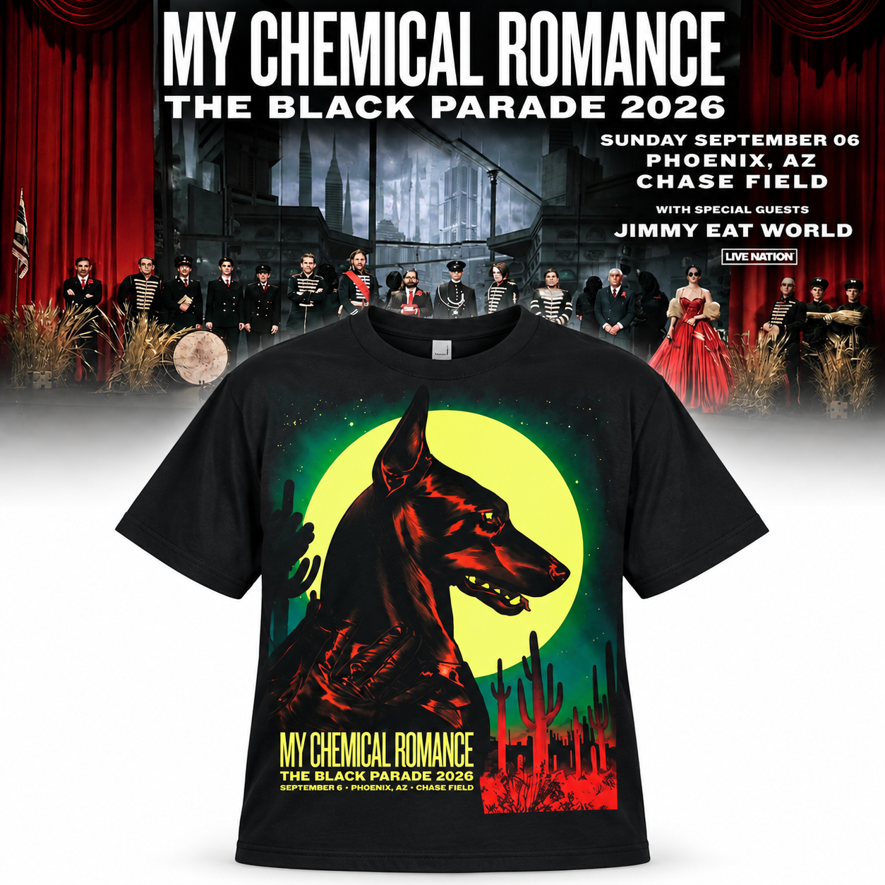 Sep 6 2026 My Chemical Romance Chase Field Phoenix T-Shirt Tour Merch
