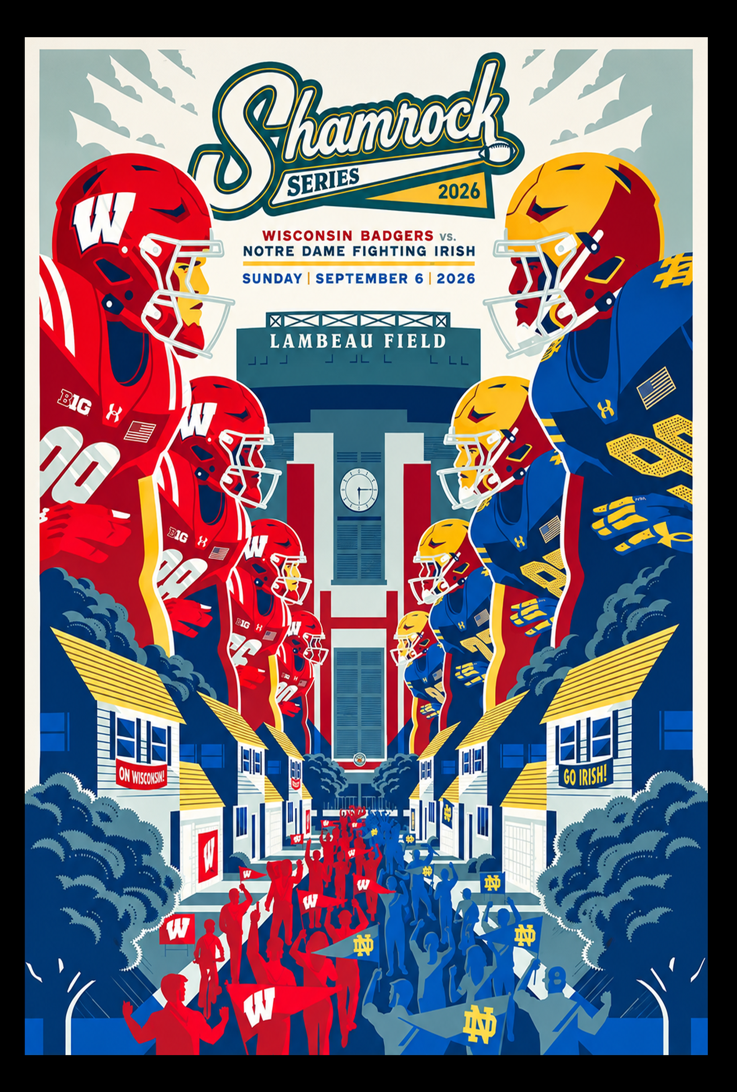 Shamrock Series Wisconsin Badgers vs Notre Dame Fighting Irish Sep 6 2026 Lambeau Field Poster Limited Merch 2 - merchtourboutique shamrock series wisconsin badgers vs notre dame fighting irish sep 6 2026 lambeau field poster limited merch NIP2V - merchtourboutique