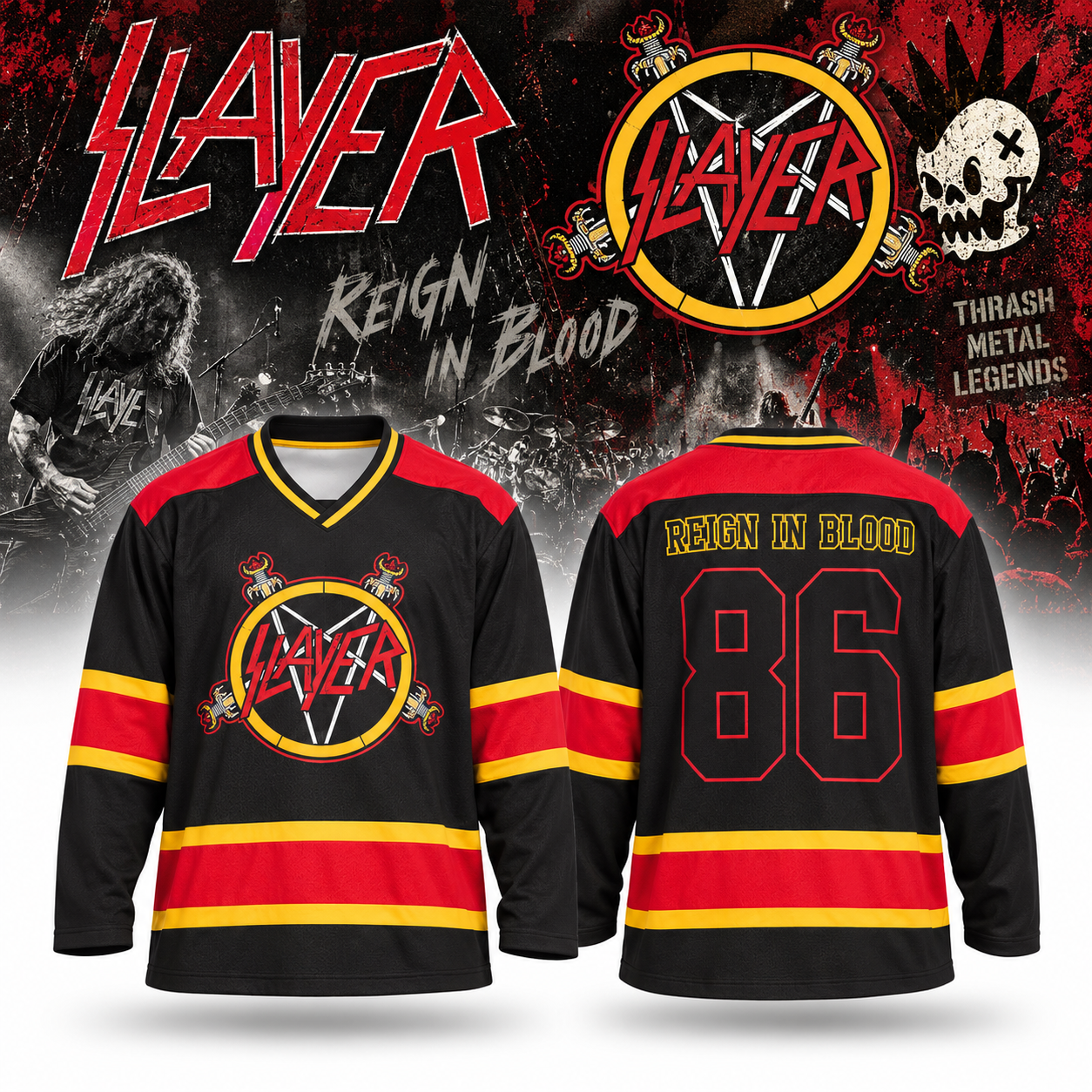 Slayer Reign In Blood 40th Anniversary Tour 2026 Hockey Jersey Merch 1 - Unicasport Slayer Reign In Blood 40th Anniversary Tour 2026 Hockey Jersey Merch