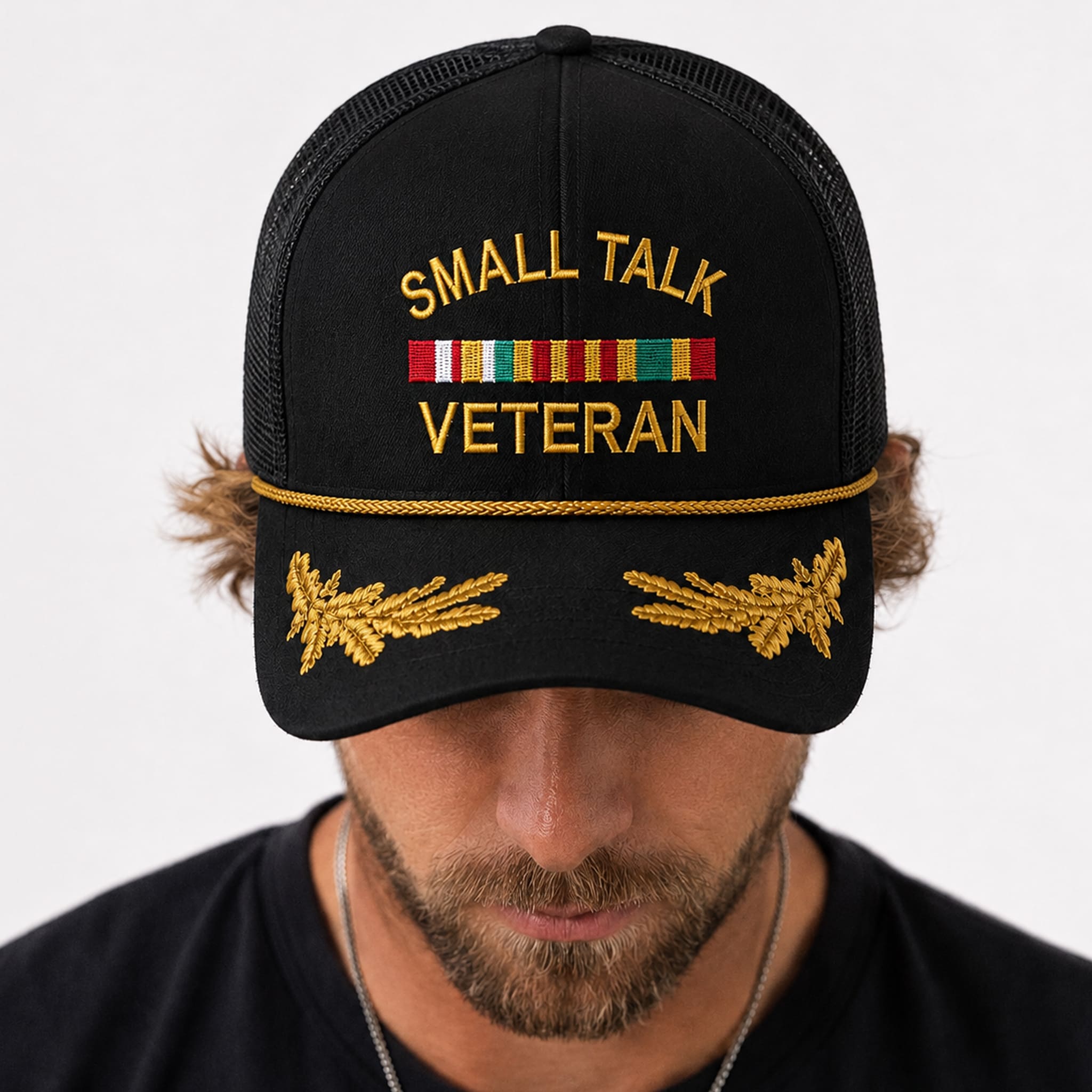 Small Talk Veteran Trucker Hat Funny Veteran Trucker Cap Presents For Husband