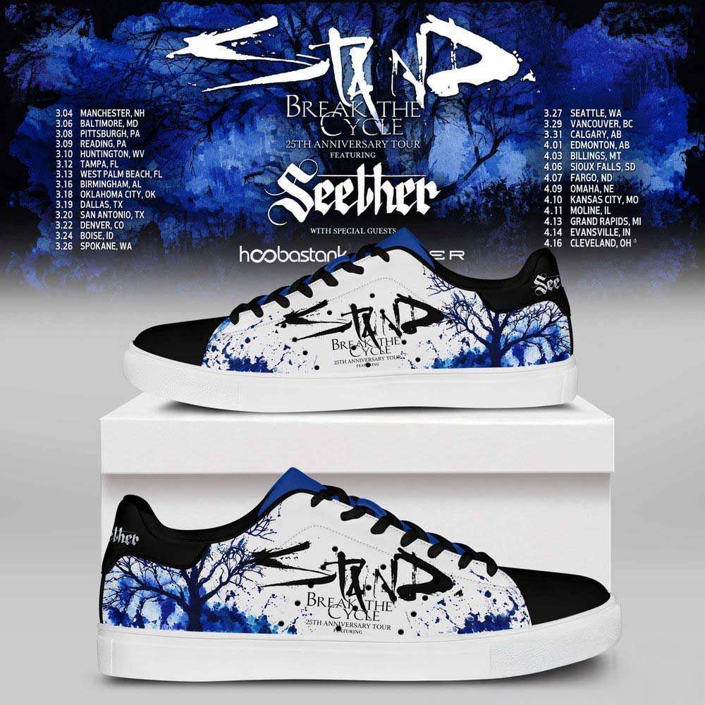 Staind Break The Cycle 25Th Anniversary Tour White Blue Tree Stan Smith Shoes Staind Merch