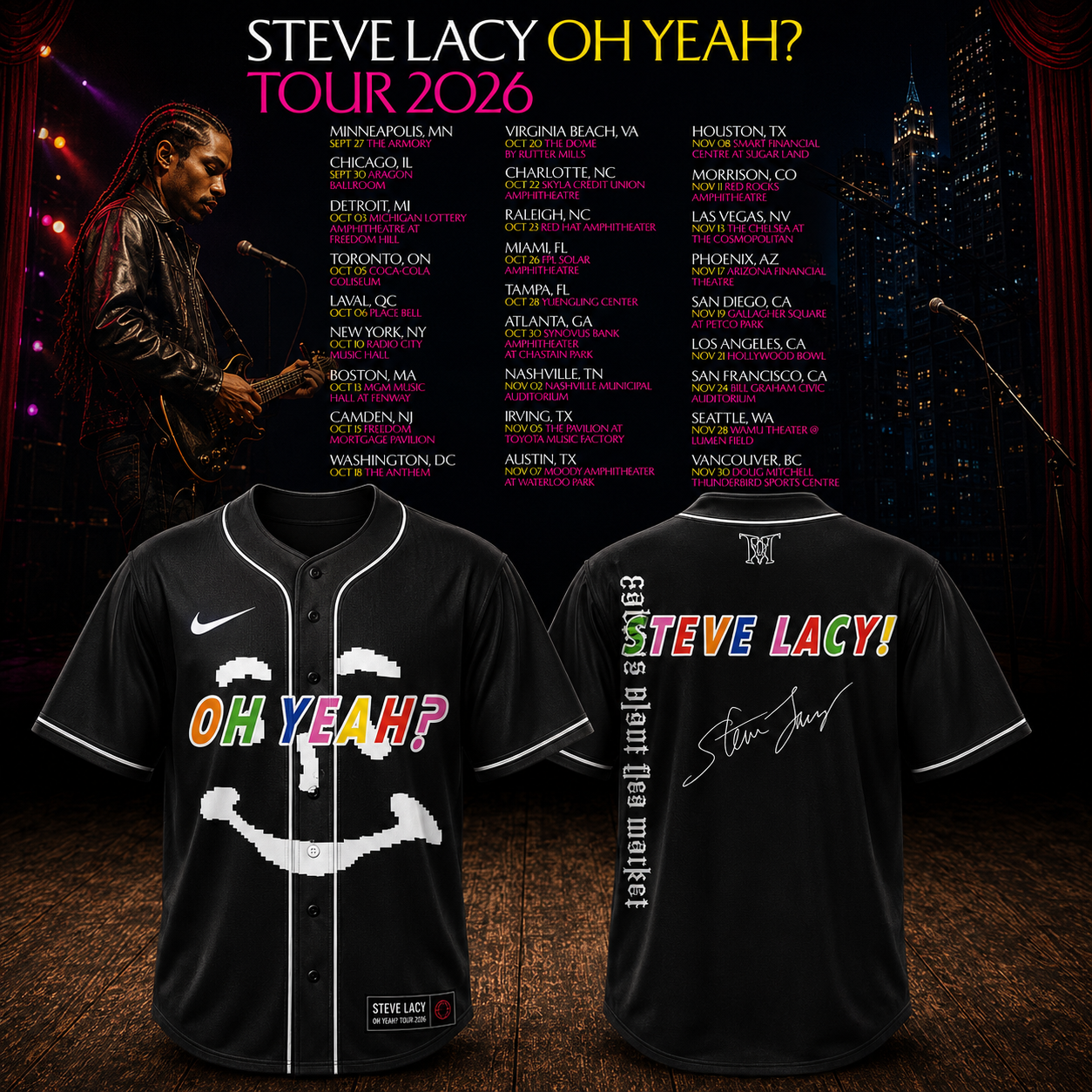 Steve Lacy Oh Yeah Signature Baseball Jersey Tour 2026 Merch