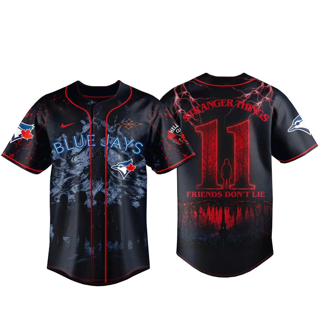 Stranger Things x Toronto Blue Jays Baseball Jersey 1 - Unicasport Stranger Things x Toronto Blue Jays Baseball Jersey