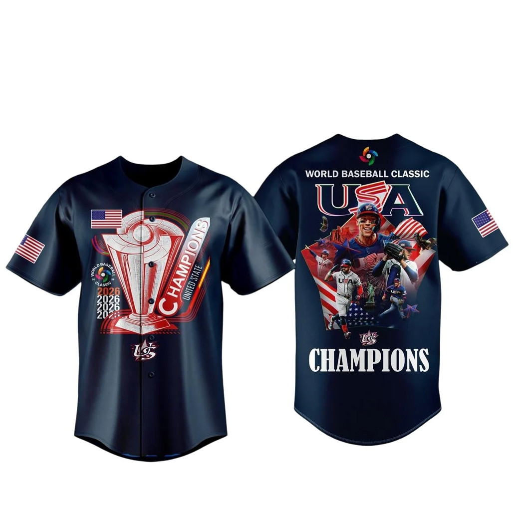 Team USA 2026 World Baseball Classic Champions Navy Baseball Jersey 1 - Unicasport Team USA 2026 World Baseball Classic Champions Navy Baseball Jersey