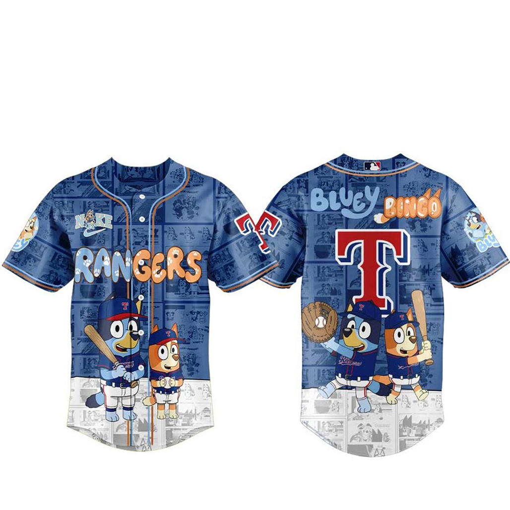 Texas Rangers x Bluey And Bingo 2026 Night Baseball Jersey 1 - Unicasport Texas Rangers x Bluey And Bingo 2026 Night Baseball Jersey