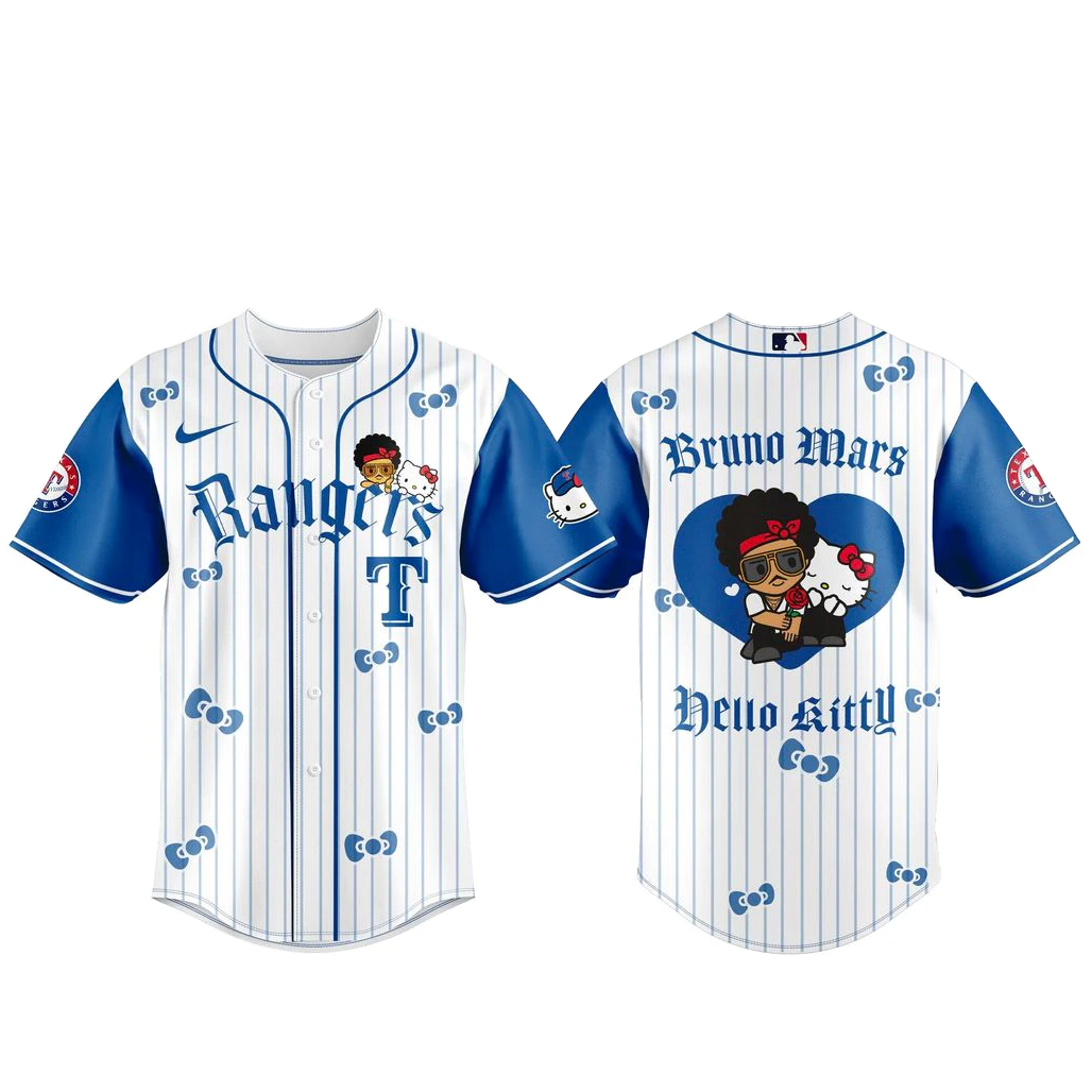 Texas Rangers x Bruno Mars Hello Kitty 2026 Baseball Jersey 1 - Unicasport Texas Rangers x Bruno Mars Hello Kitty 2026 Baseball Jersey