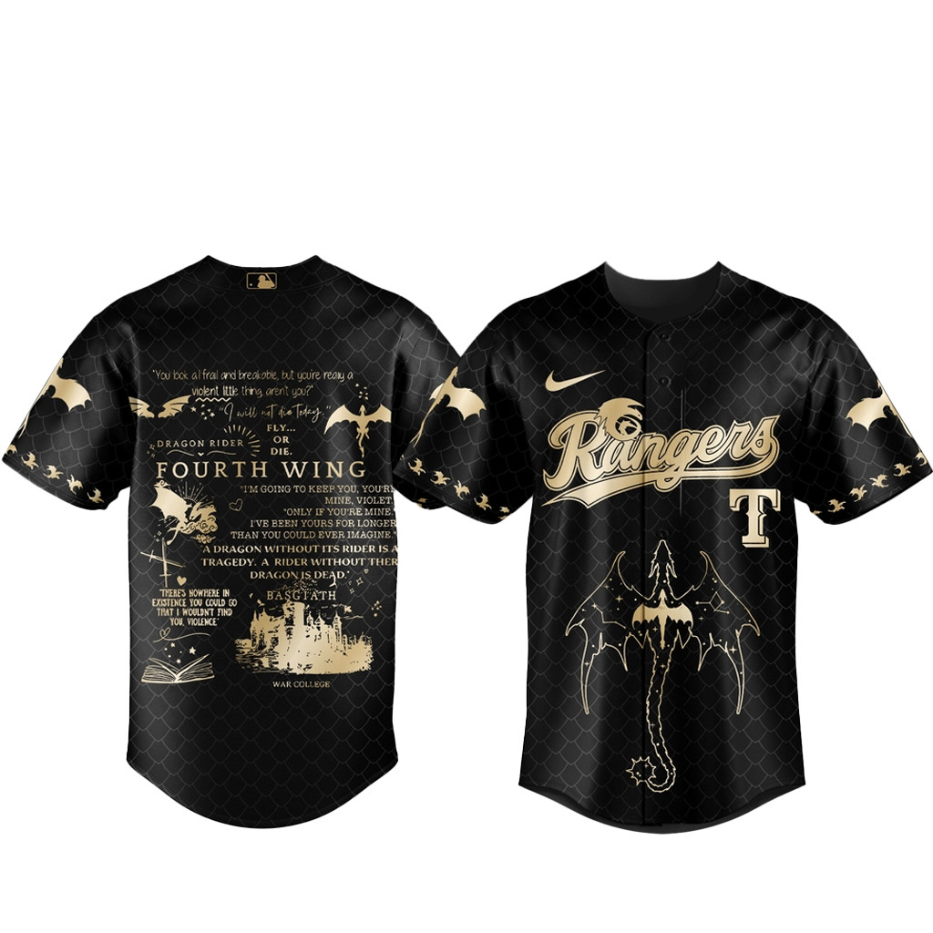 Texas Rangers x Fourth Wing Night 2026 Black Baseball Jersey 1 - Unicasport Texas Rangers x Fourth Wing Night 2026 Black Baseball Jersey