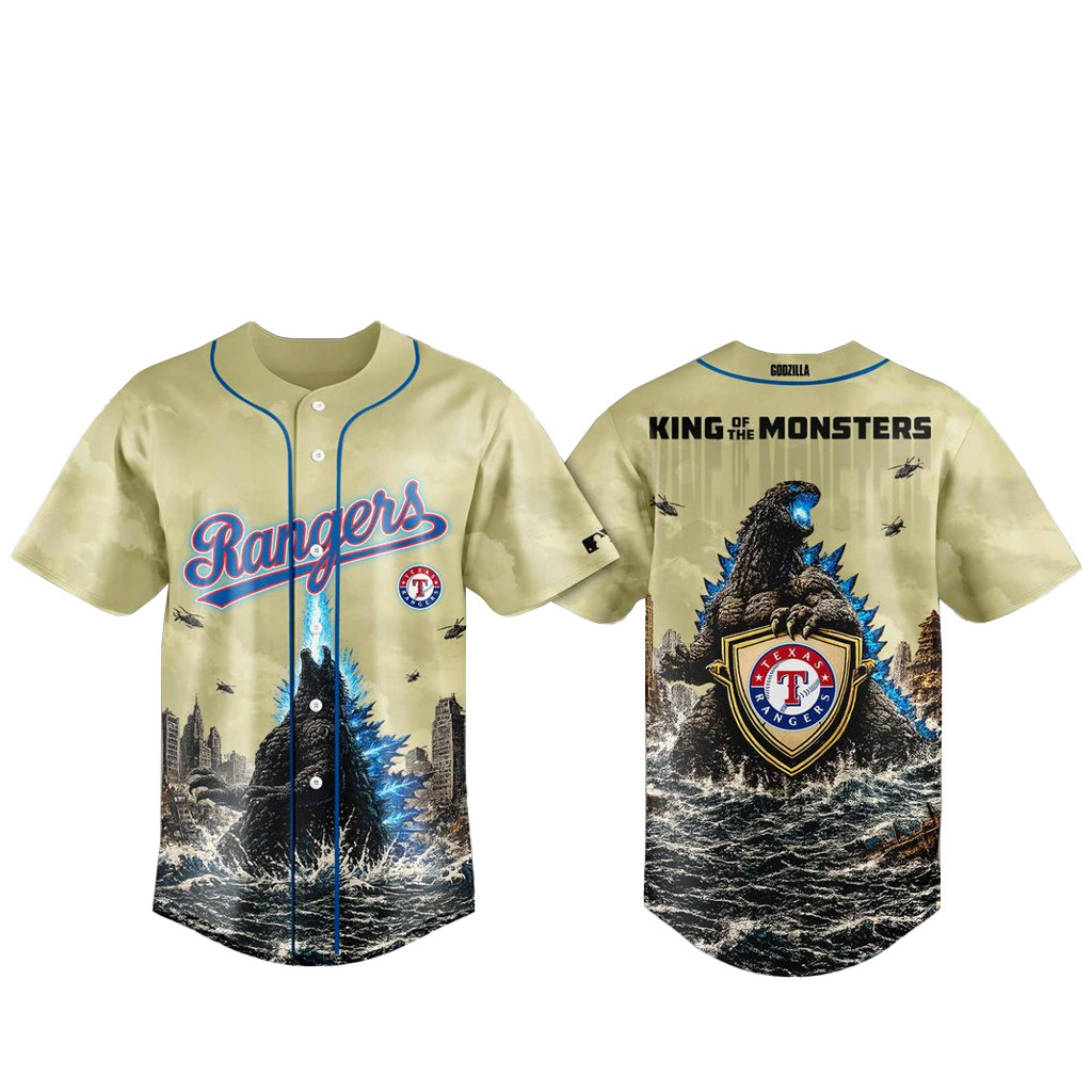 Texas Rangers x Godzilla 2026 King Of The Monsters Baseball Jersey 1 - Unicasport Texas Rangers x Godzilla 2026 King Of The Monsters Baseball Jersey