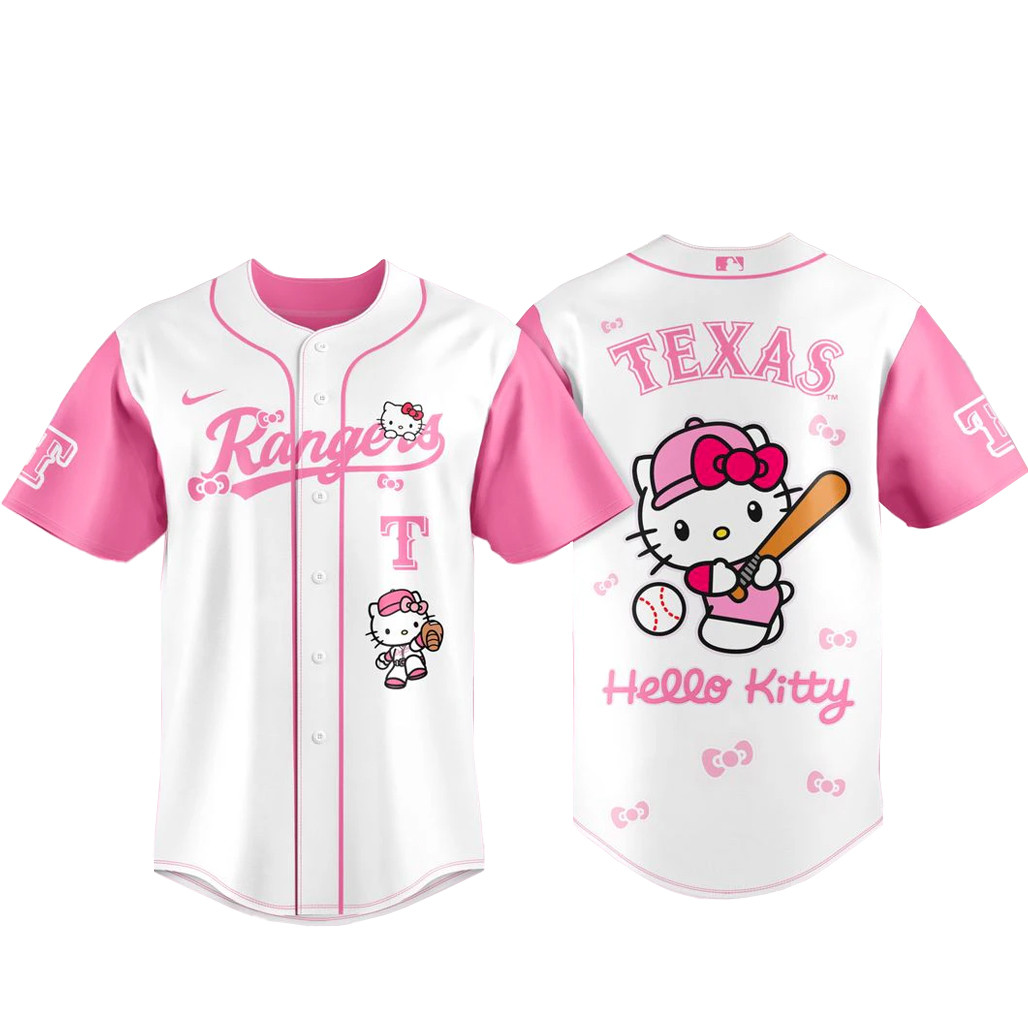 Texas Rangers x Hello Kitty 2026 Pink Baseball Jersey 1 - Unicasport Texas Rangers x Hello Kitty 2026 Pink Baseball Jersey