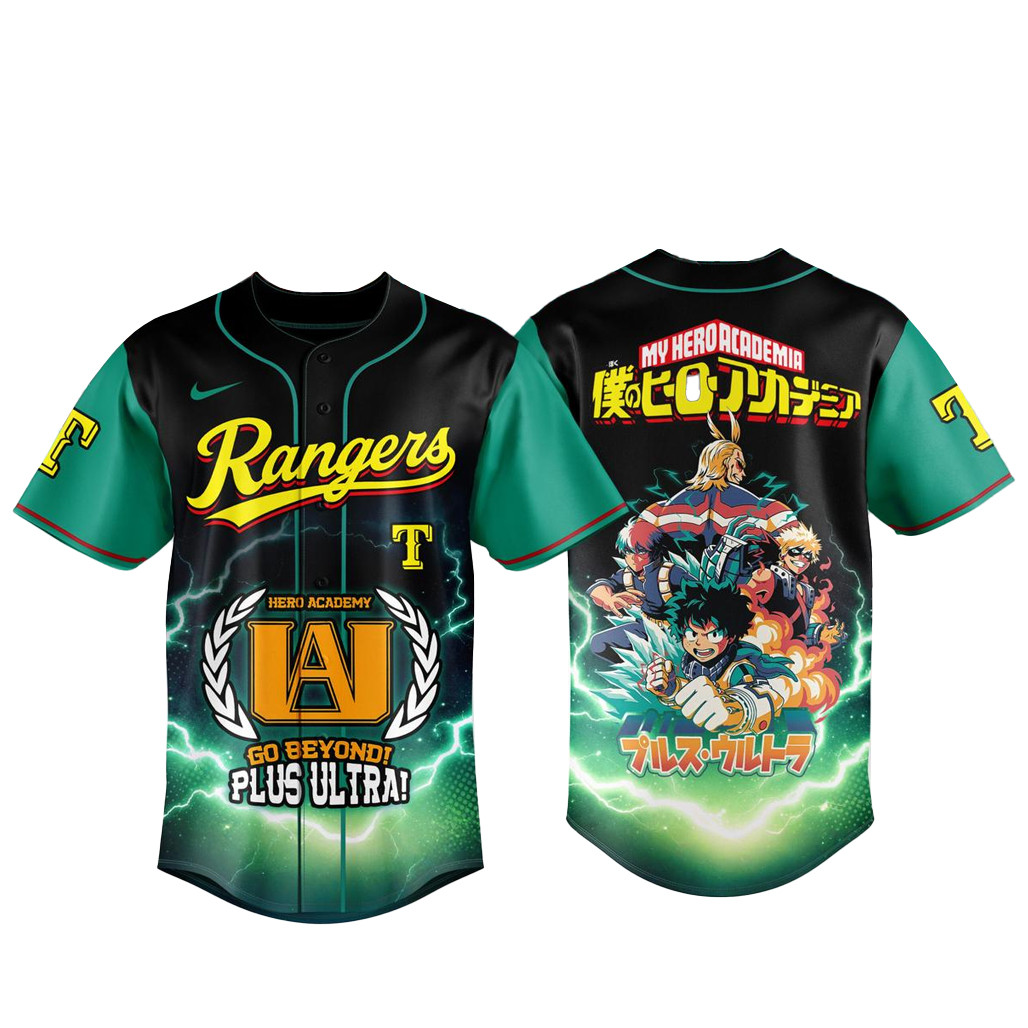 Texas Rangers x My Hero Academia Night 2026 Go Beyond Plus Ultra Baseball Jersey 1 - Unicasport Texas Rangers x My Hero Academia Night 2026 Go Beyond Plus Ultra Baseball Jersey