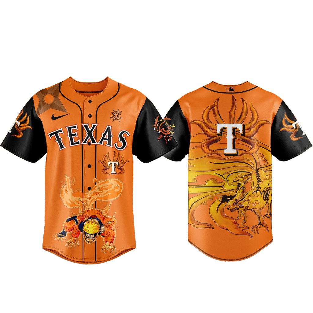 Texas Rangers x Naruto Kurama Baseball Jersey Version 2 1 - Unicasport Texas Rangers x Naruto Kurama Baseball Jersey Version 2