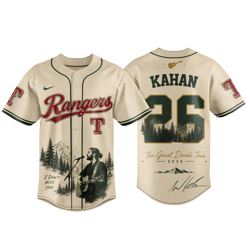 Texas Rangers x Noah Kahan The Great Divide Tour 2026 Baseball Jersey 1 - Unicasport Texas Rangers x Noah Kahan The Great Divide Tour 2026 Baseball Jersey