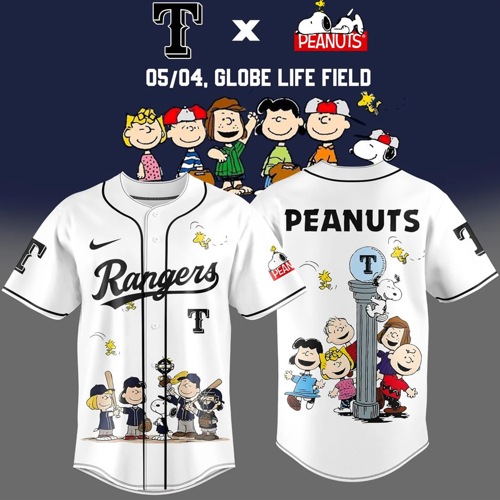 Texas Rangers x Peanuts Snoopy Baseball Jersey 1 - Unicasport Texas Rangers x Peanuts Snoopy Baseball Jersey