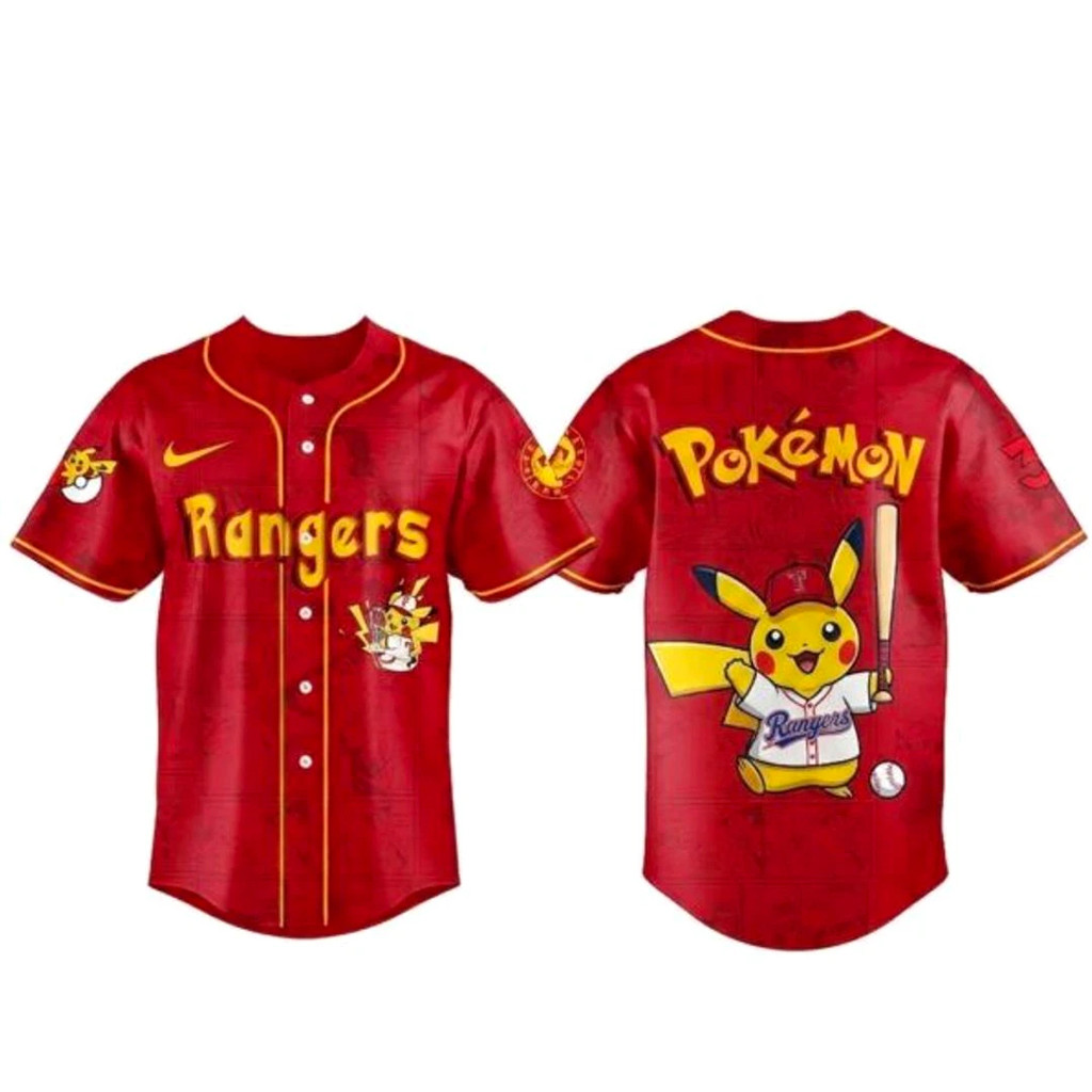 Texas Rangers x Pokemon 2026 Red Baseball Jersey Version 2 1 - Unicasport Texas Rangers x Pokemon 2026 Red Baseball Jersey Version 2