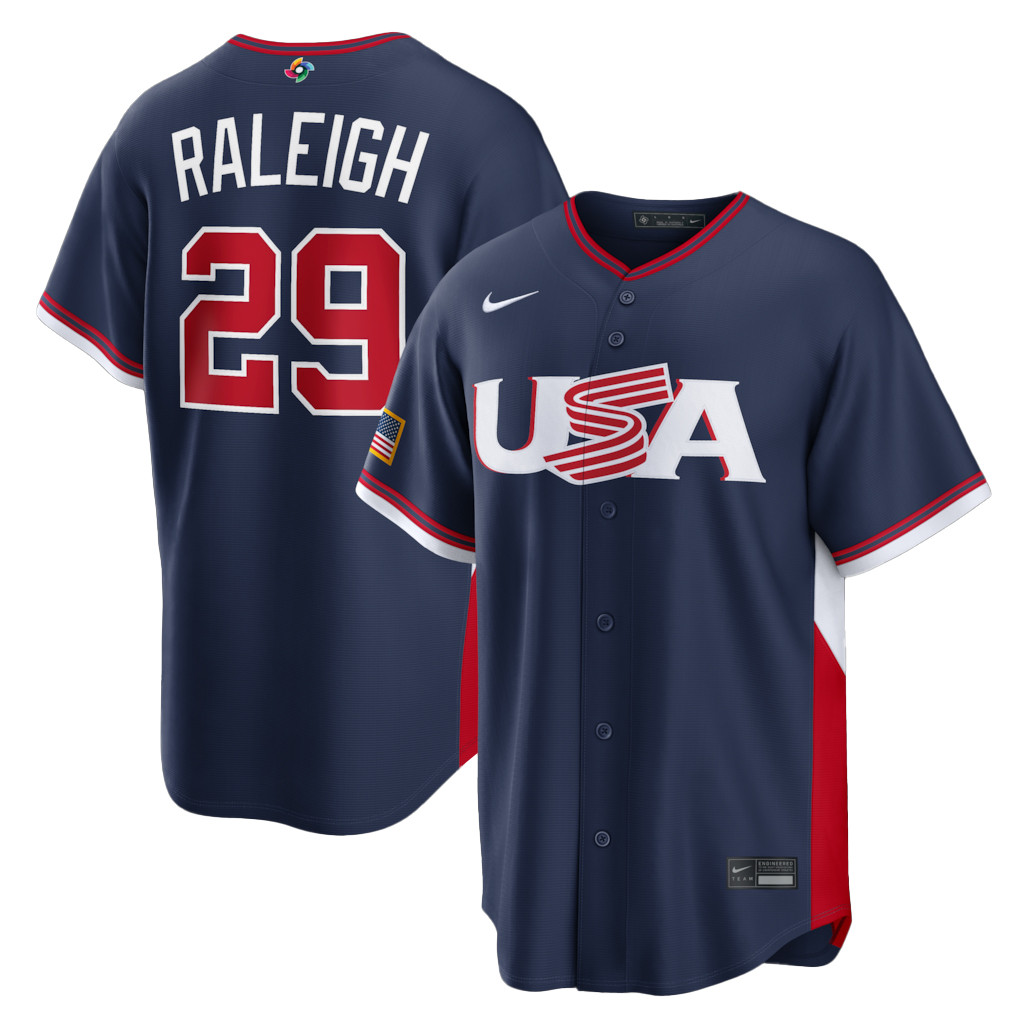 USA Baseball Cal Raleigh Navy 2026 World Baseball Classic Road Stadium Baseball Jersey