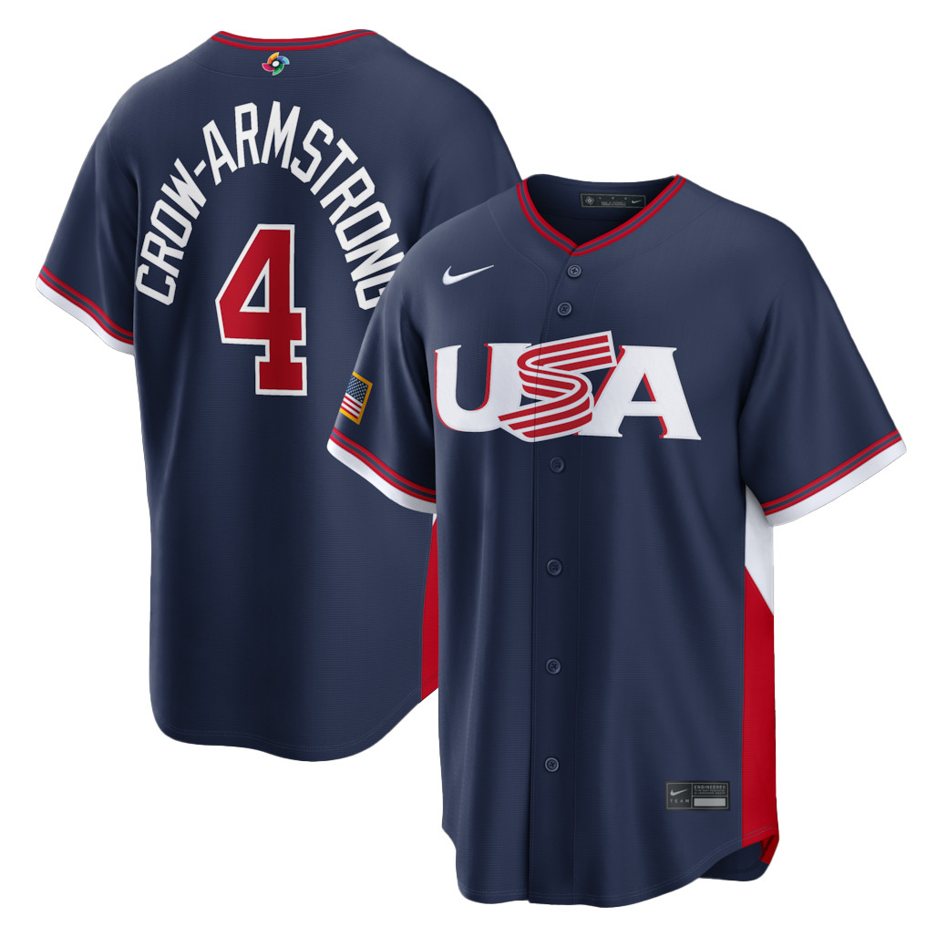 USA Baseball Pete Crow-Armstrong Navy 2026 World Baseball Classic Road Stadium Baseball Jersey