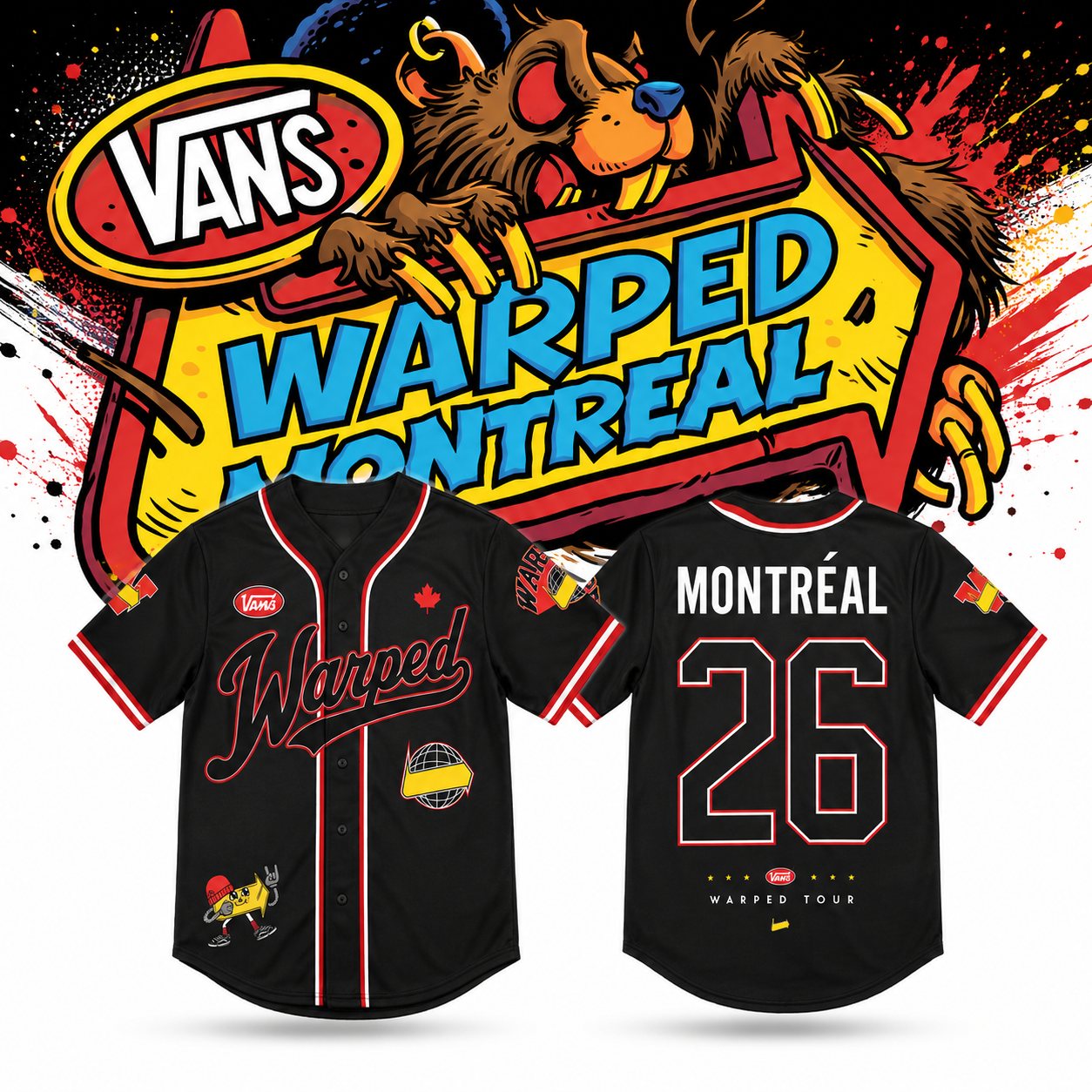 Vans Warped Tour Montreal 26 Baseball Jersey Merch 1 - Unicasport Vans Warped Tour Montreal 26 Baseball Jersey Merch