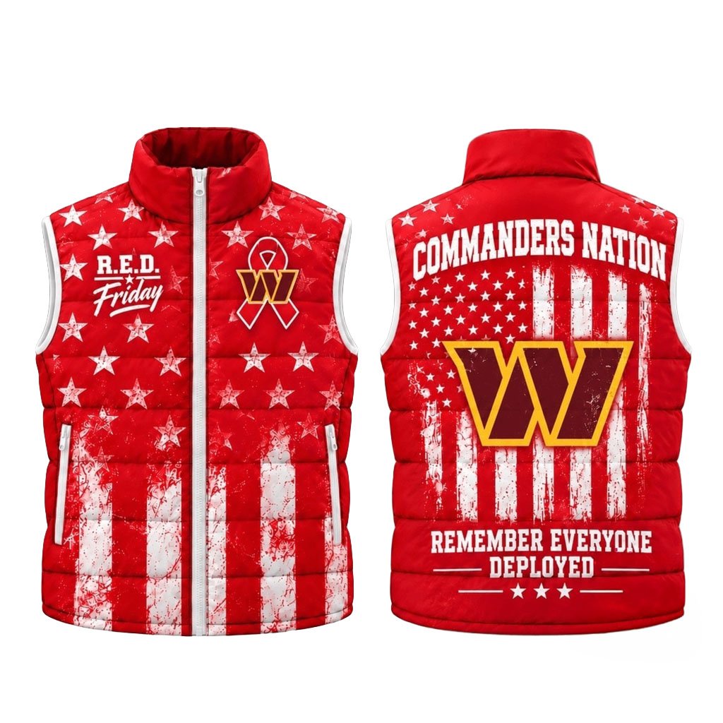 Washington Commanders RED Friday Stars And Stripes Sleeveless Puffer Jacket Commanders Merch