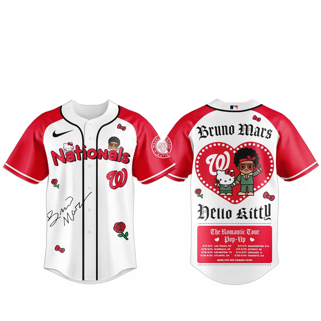 Washington Nationals Bruno Mars x Hello Kitty 2026 The Romantic Tour Baseball Jersey