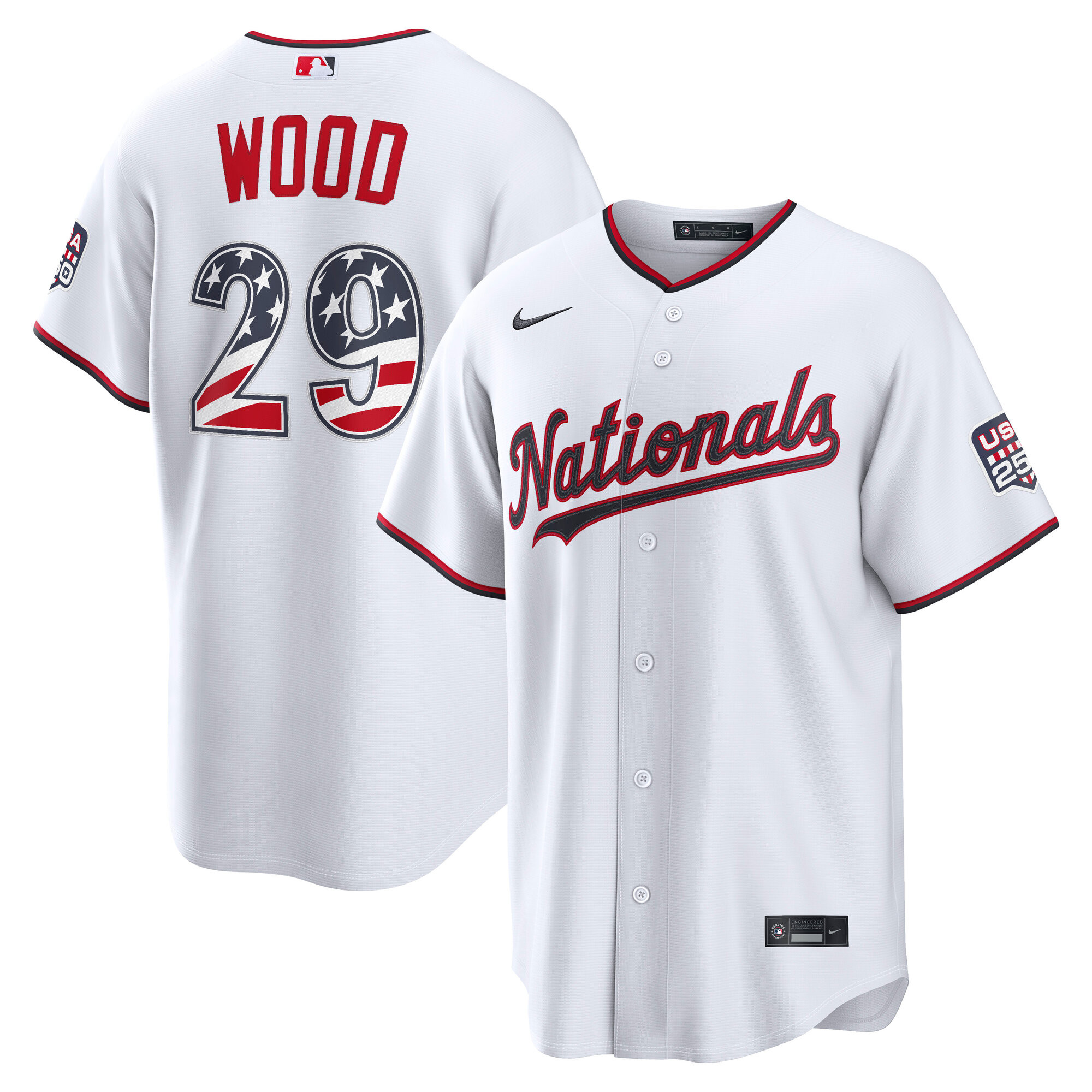 Washington Nationals James Wood White USA 250 Fourth of July Home Baseball Jersey