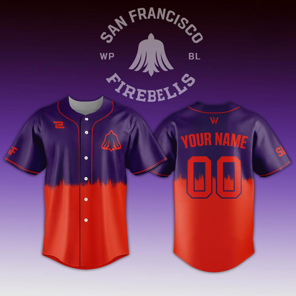 Personalized WPBL San Francisco Firebells Purple Orange Baseball Jersey